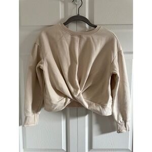 Athleta Girl Twist Front Sweatshirt‎ Beige Kids Size M 8 10 Fleece Pullover
